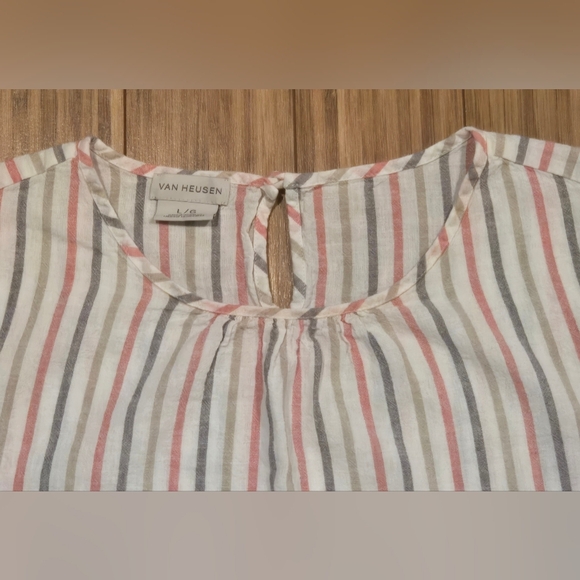 NWOT Van Heusen Striped Linen Ruffle Sleeve Top - Picture 4 of 8
